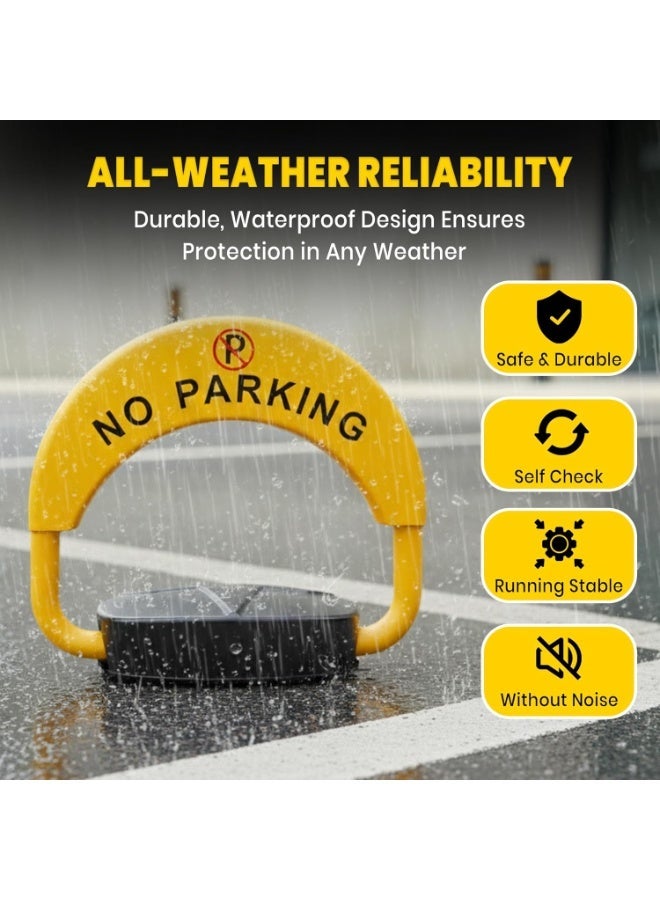 حاجز موقف سيارات مقاوم للماء IP67 قابل للطي تلقائيًا مع جهازي تحكم عن بُعد ومفتاح لمسافة 50 مترًا. قفل موقف سيارات خاص، حاجز قفل موقف السيارات بتحكم عن بُعد يعمل بالكهرباء ويُشحن بواسطة كابل طاقة ولوحة شمسية - Image 2